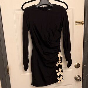 Bershka Black Dress with Cream Bow Accents Slit